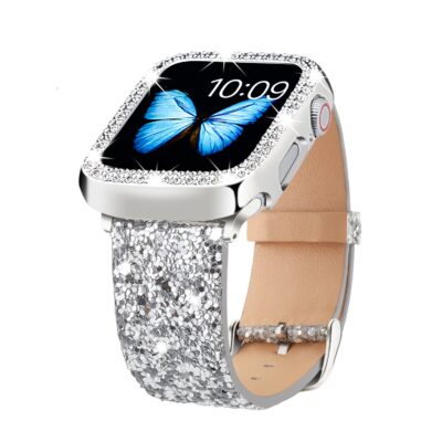 Bracelet + Case à Paillettes Argent Apple Watch
